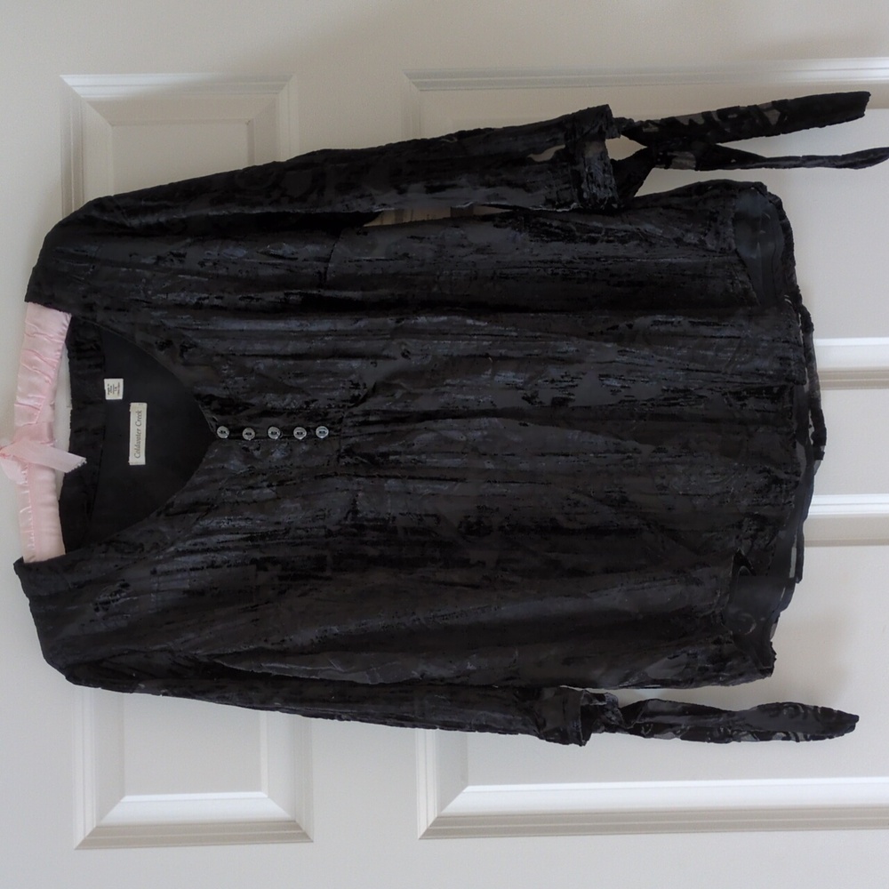Burnout top tie sleeve shirt black Popover Fall 1x NWT